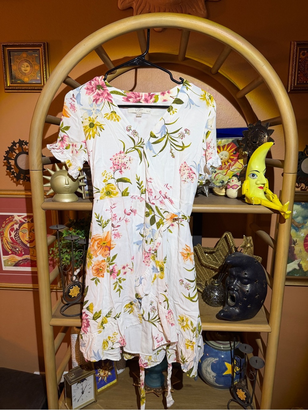 LOFT White Floral V-Neck Tie-Waist Mini Dress